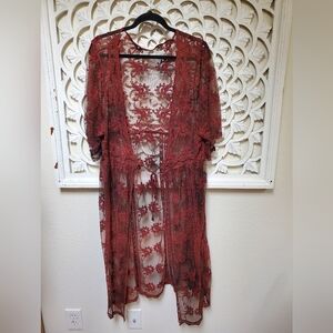 Overdyed Upcycled Floral Lace Duster Kimono Size 1X
